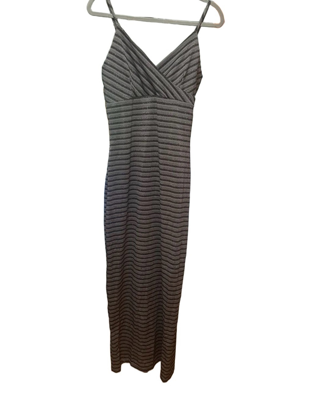 Sparkly Retro Black and Silver Spaghetti-Strap Maxi Dress